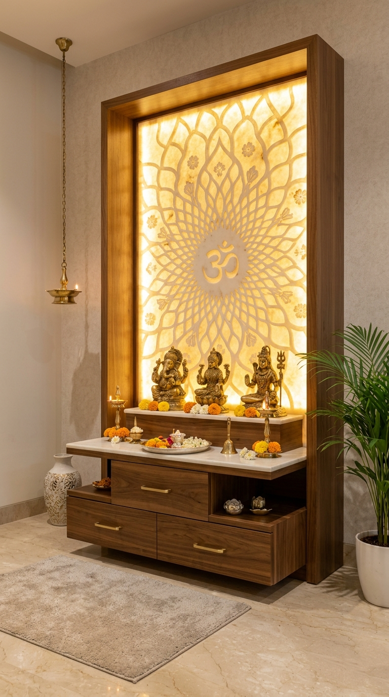 Backlit Pooja Unit Design