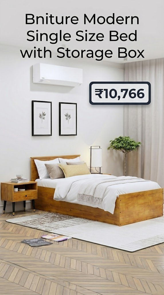 Bniture Modern Single Size Bed with Storage Box